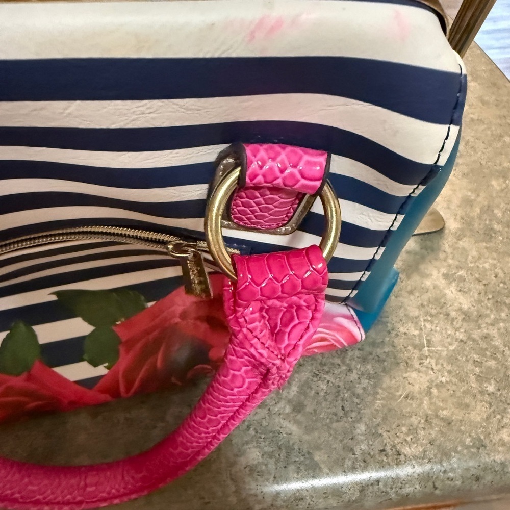 Nicole Lee Multicolor Striped Satchel with Pink Handles - Picture 12 of 15